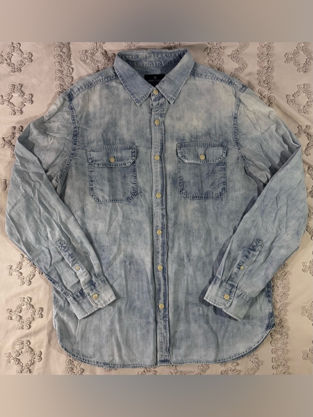 American Eagle Outfitters Light Wash Denim Button-Down Shirt